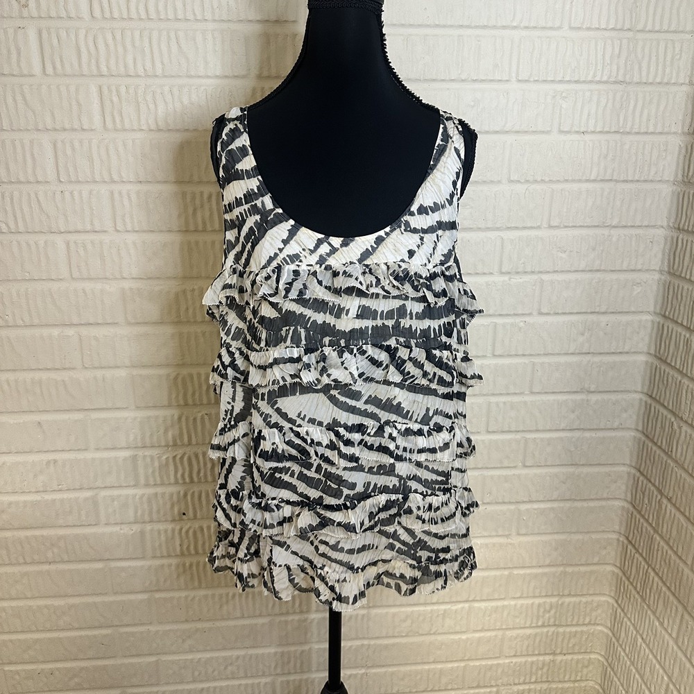 Diane Von Furstenberg Womens Pitonesa Ruffled Chiffon Silk A-Line Tank Top Sz 12